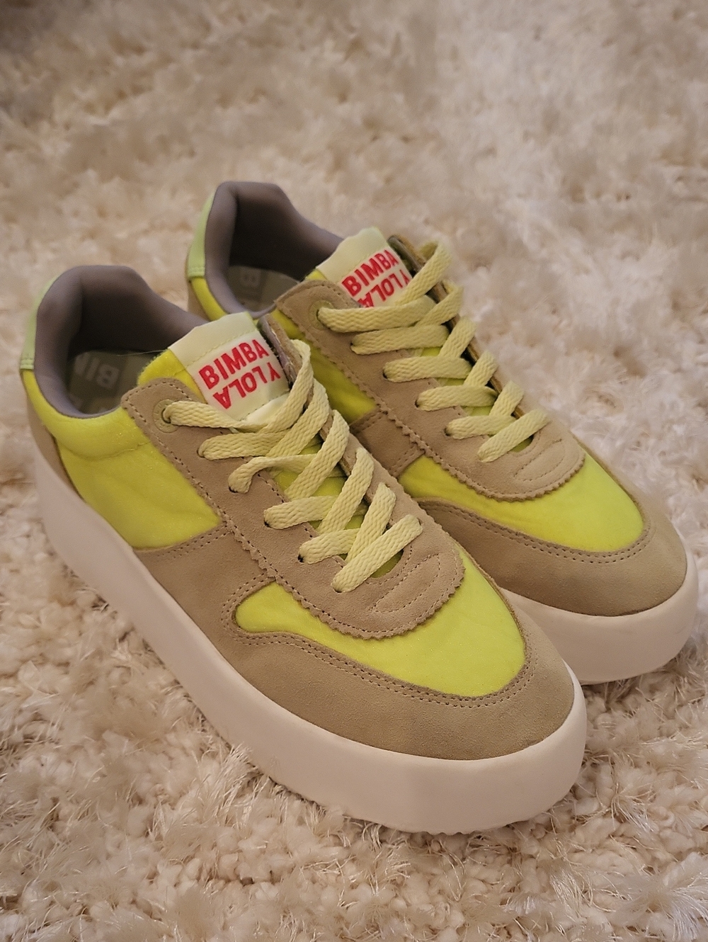 BIMBA Y LOLA Neon Yellow & Taupe Platform Sneakers
